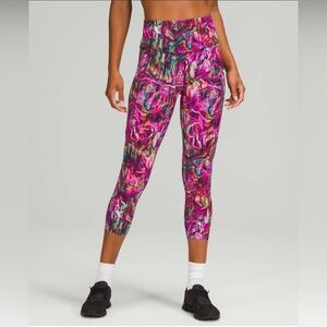 Lululemon Fast & Free High Rise Crop 22" Leggings Hyper Flow Pink Multi 4 W6BE1S